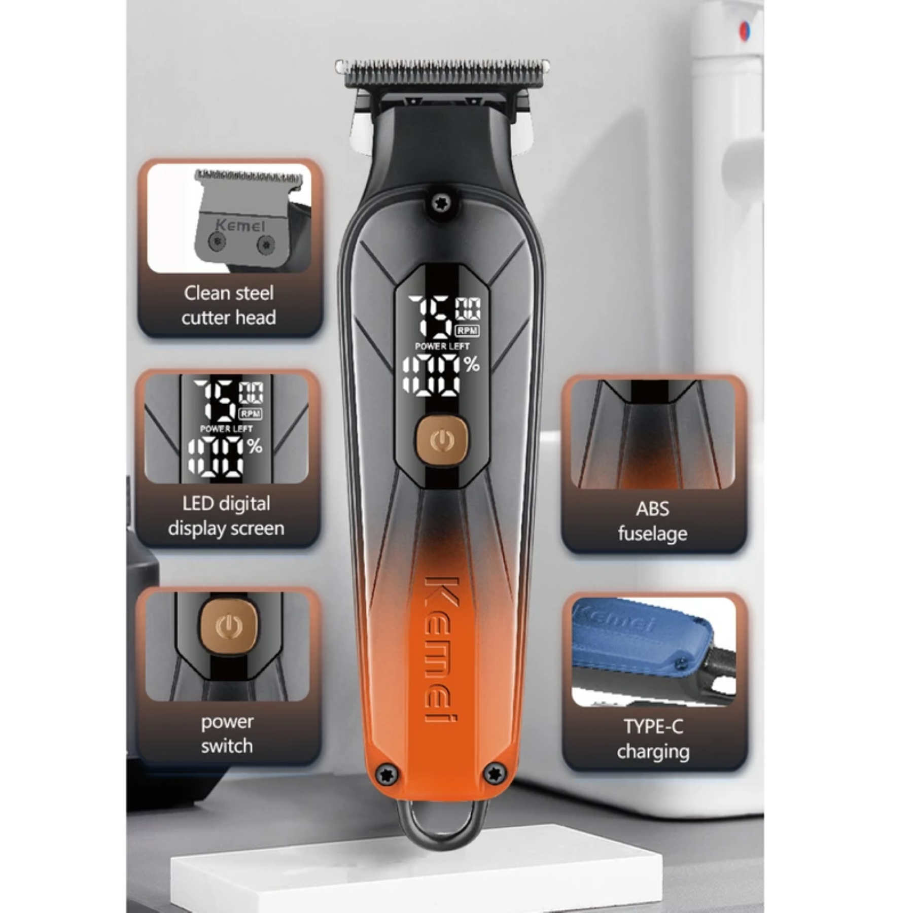 ماشین اصلاح حرفه‌ای کیمی مدل KM-1741  نمایشگر دیجیتال - اصل